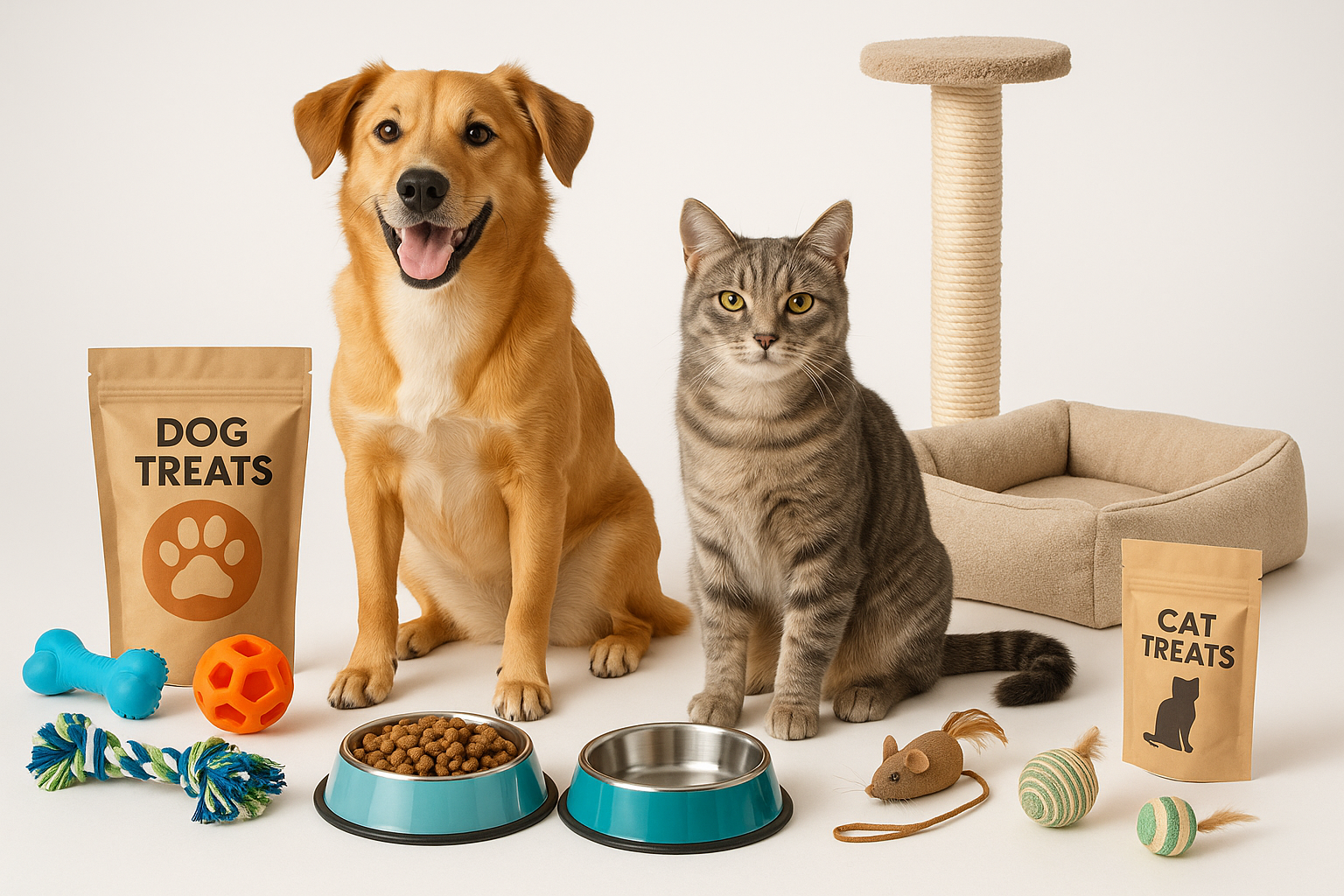 huisdier artikelen voor honden en katten. inclusief de hond en kat op foto